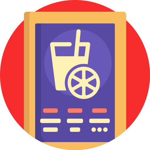 orange-red, yellow, and purple logo for juice shop